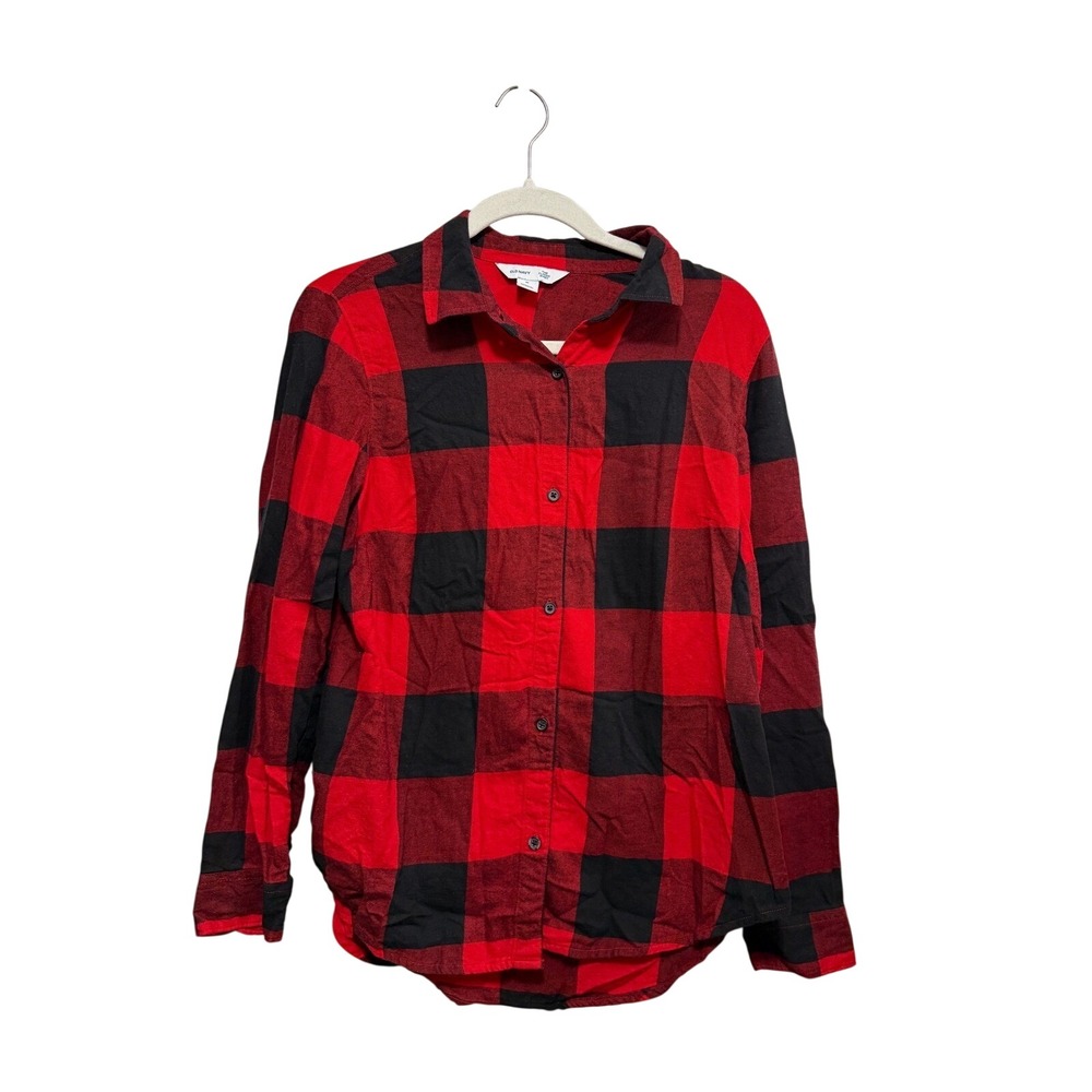 Old Navy Red Buffalo Plaid Flannel Shirt Mens M Long Sleeve Button Down Grunge